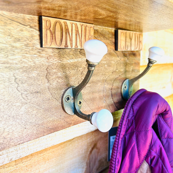 Mango wood personalised coat rack