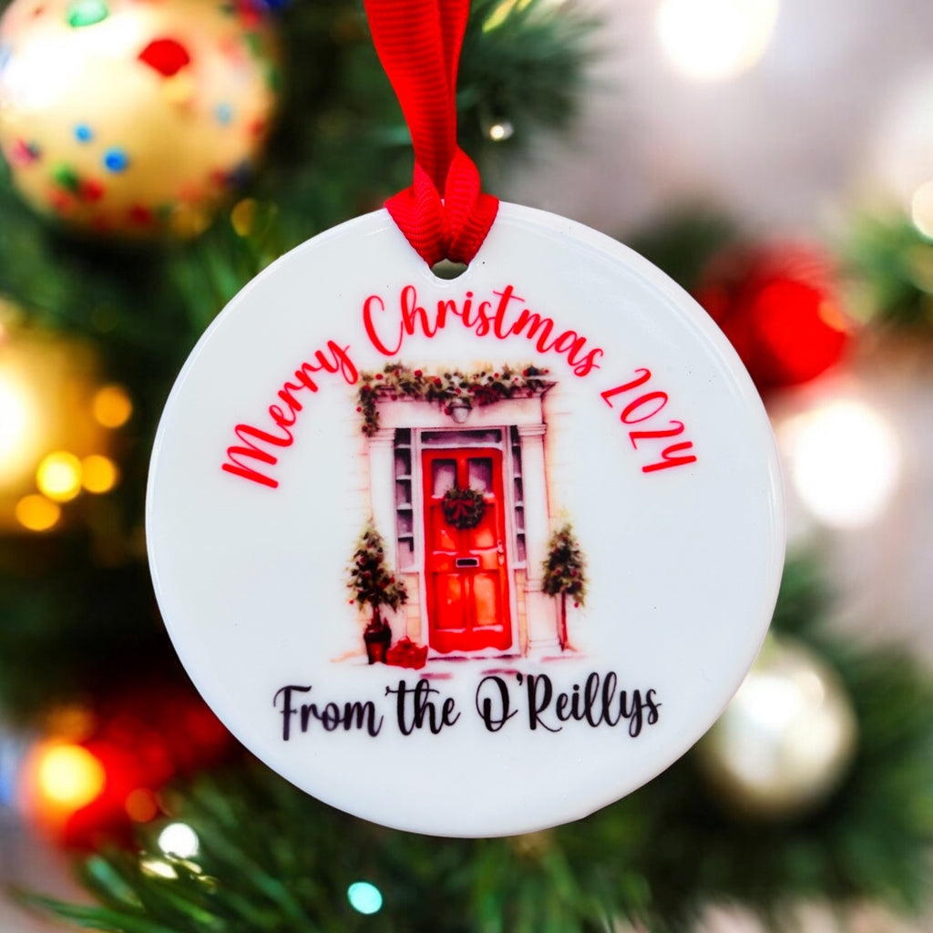 Round ceramic personalised Christmas tree decoration Christmas front door design