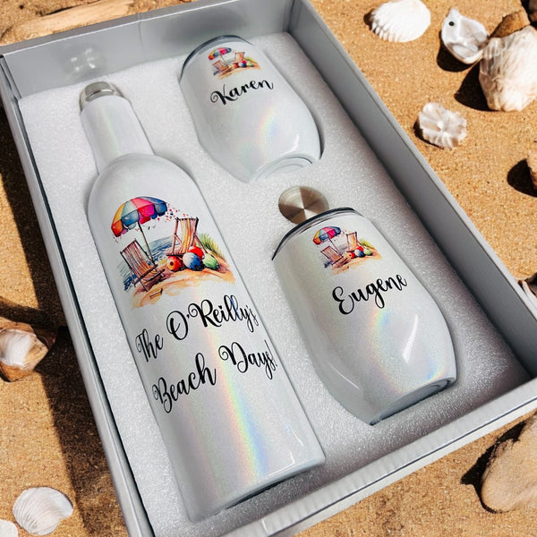 HALF PRICE- Summer vibes, beach days, personalised insulated wine set