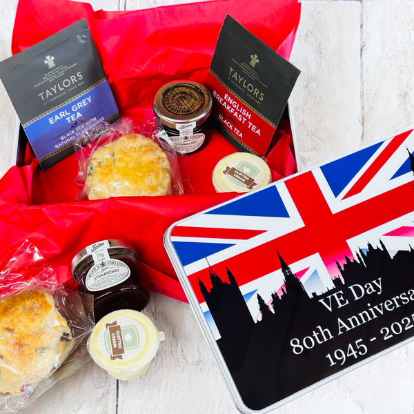 VE Day cream tea for two in a commemorative LIMITED EDITION keepsake tin