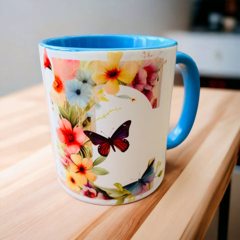 Mug - personalised floral butterfly design