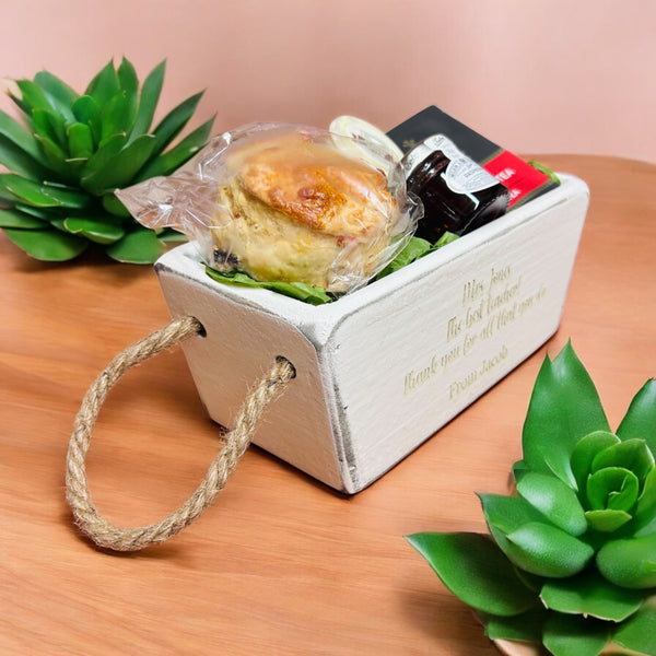 Teacher gift, personalised cream tea gift set with fruit scones, Mrs O’Reilly’s - Cakes of Art