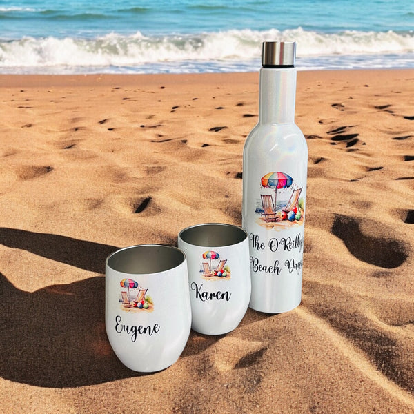 HALF PRICE- Summer vibes, beach days, personalised insulated wine set