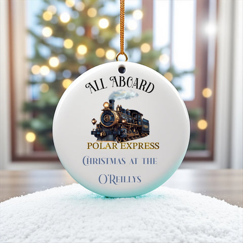 Polar Express blue & gold, ceramic tree decoration with personalisation
