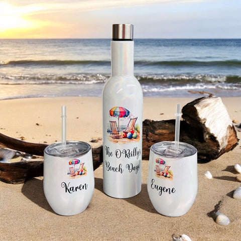 HALF PRICE- Summer vibes, beach days, personalised insulated wine set