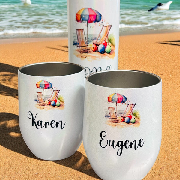 HALF PRICE- Summer vibes, beach days, personalised insulated wine set