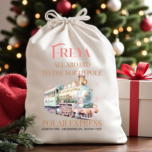 Polar Express design, personalised Santa sacks