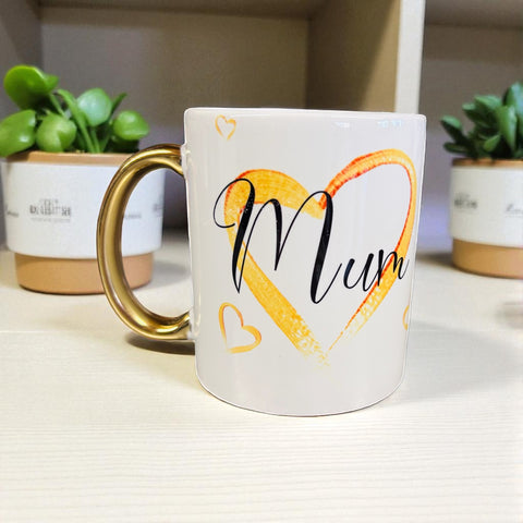 Gold handled ceramic heart personalised mug