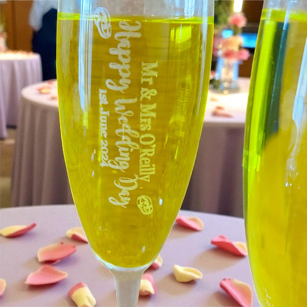 Wedding party personalised Champagne Glasses