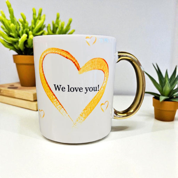 Gold handled ceramic heart personalised mug