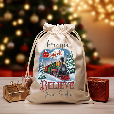 Polar Express design, personalised Santa sacks