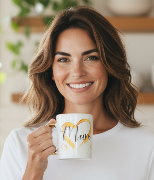 Gold handled ceramic heart personalised mug