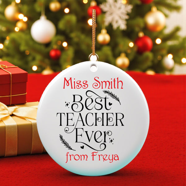 Ceramic Teacher Gift Tree Decoration – Personalised Keepsake