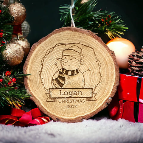 Personalised Christmas Wood Slice Decoration - Snowman 2024