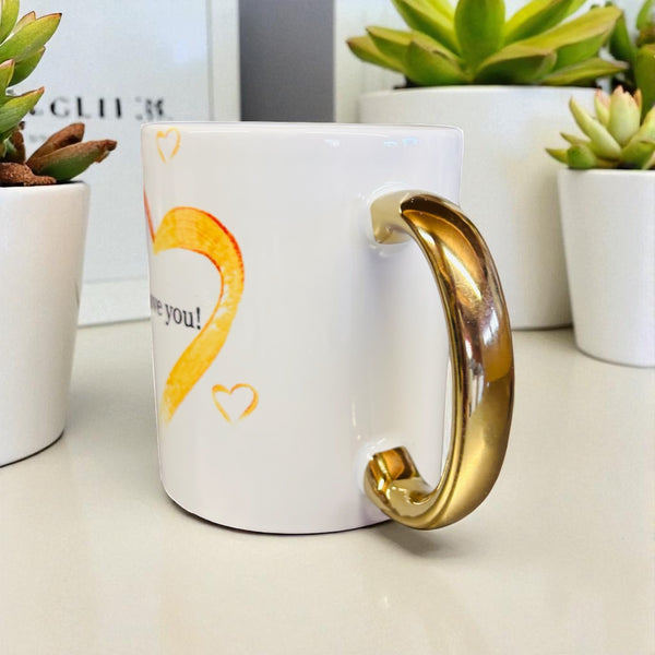 Gold handled ceramic heart personalised mug