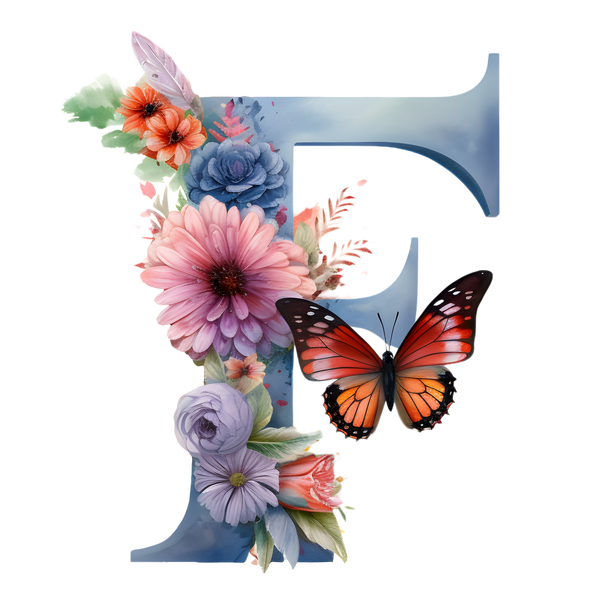 Flower and Butterfly design personalised initial cushion