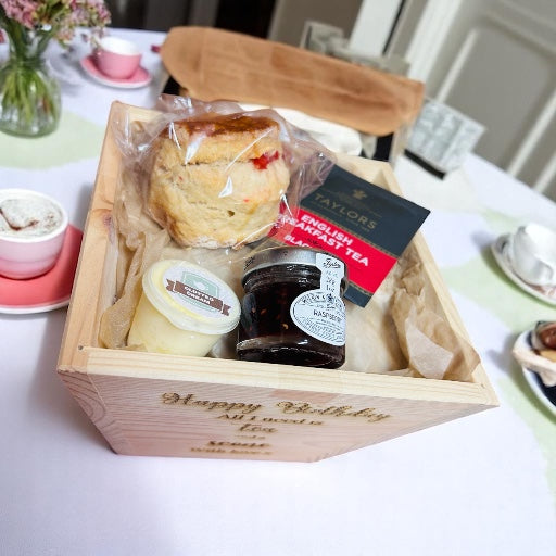 Cream tea for one Fruit scone - gift wrapped in a pine plant pot - Mrs O’Reilly’s cakes of art
