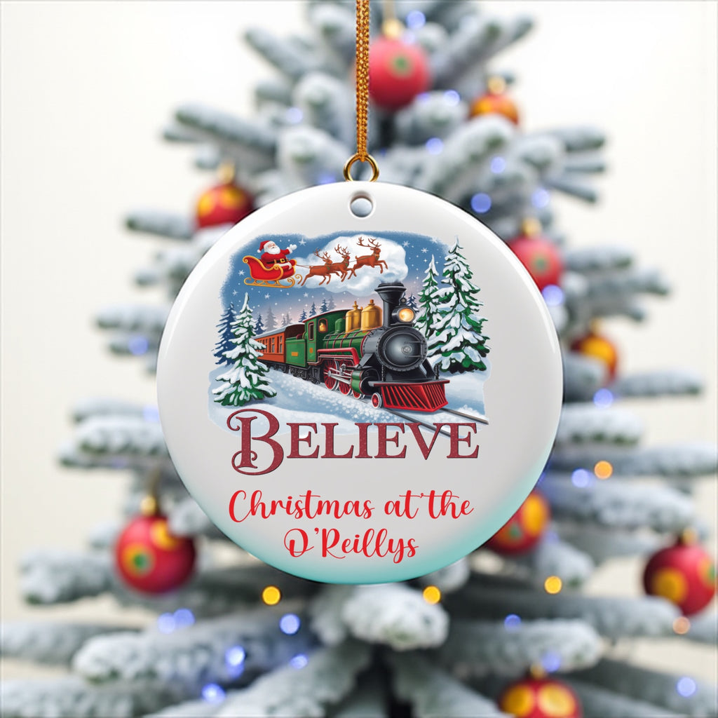 Polar Express Green, ceramic tree decoration with personalisation