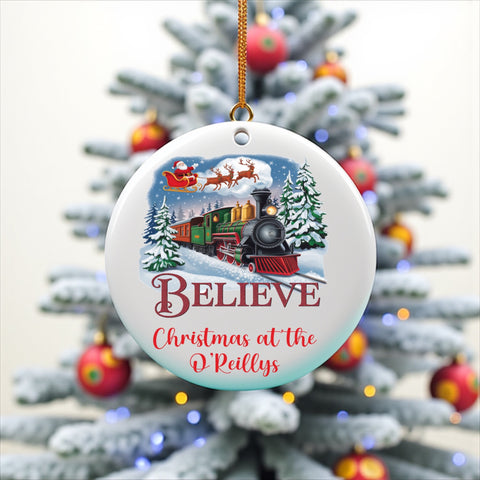 Polar Express Green, ceramic tree decoration with personalisation