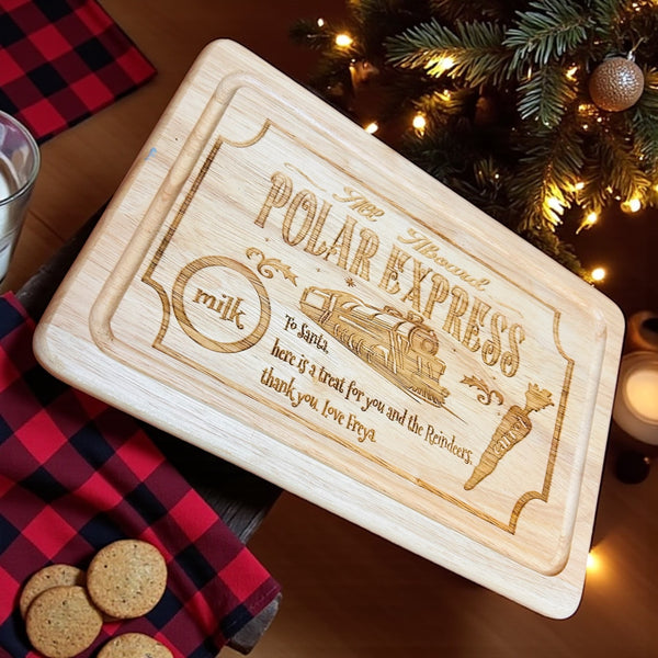 Polar Express Design - Personalised Pine Wood - Santa Treat Board