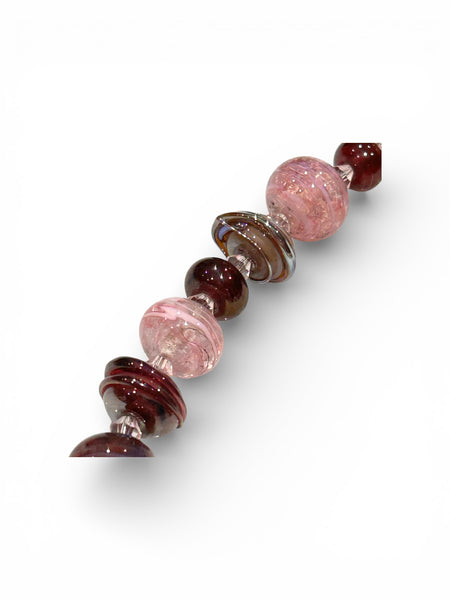 Handmade bead necklace of pink beads with Swarovski crystals and sterling silver