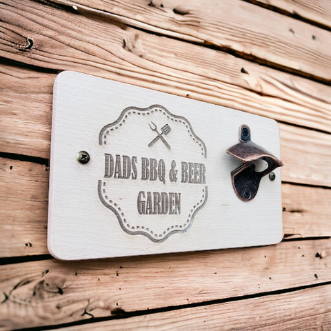 Engraved BBQ & BEER garden plaque with bottle opener