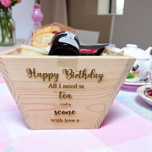 Cream tea for one Fruit scone - gift wrapped in a pine plant pot - Mrs O’Reilly’s cakes of art