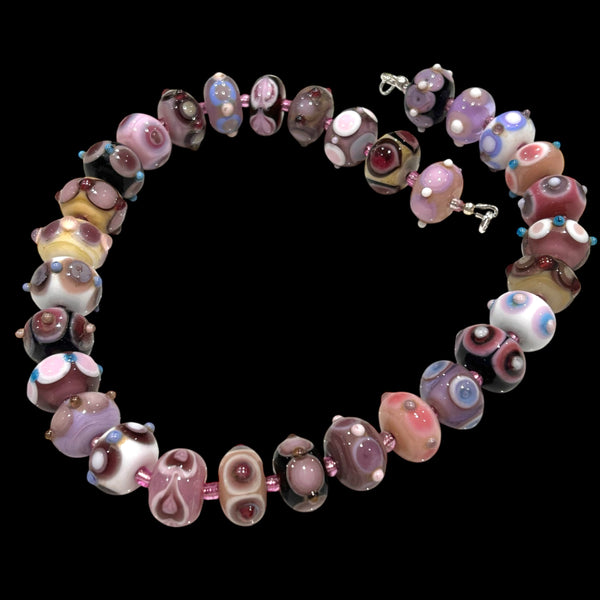 Handmade glass mini fantasy beads in mauves, pinks and purples
