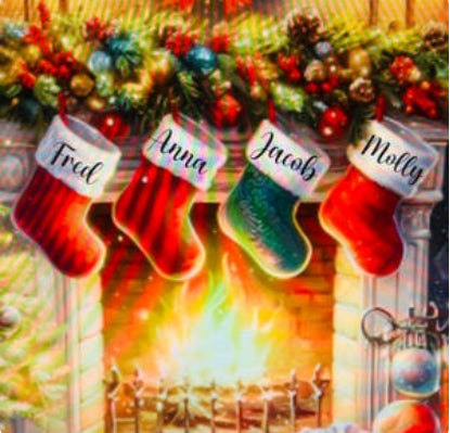Fireside design, Personalised Christmas Cushion Cover with names on the stockings