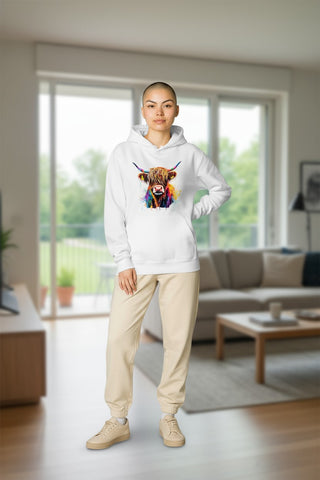 Multi-Coloured Highland Cow Hoodie | Cosy Animal Design Sweatshirt Hoodie