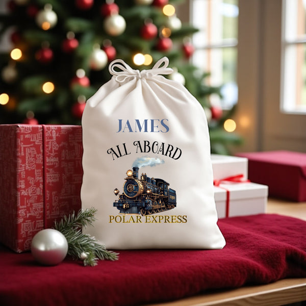 Polar Express design, personalised Santa sacks