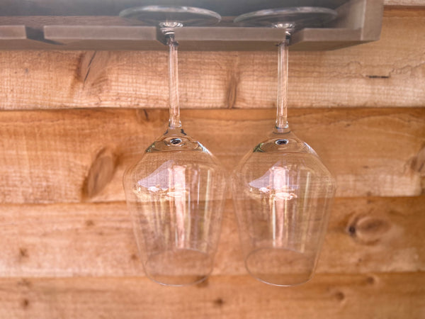Wooden wine bottle and glass rack personalised