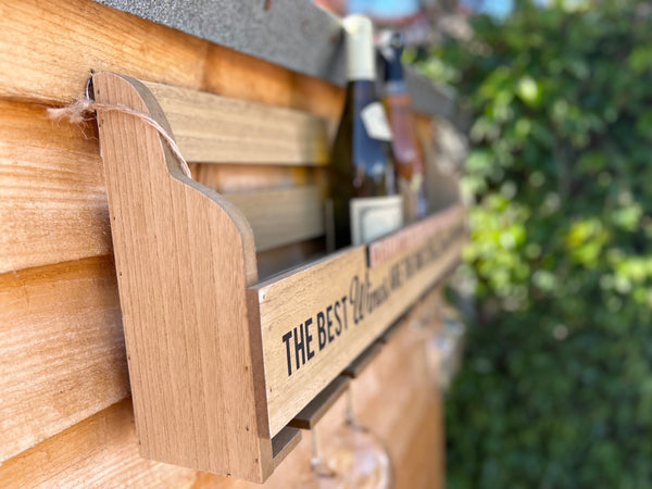 Wooden wine bottle and glass rack personalised