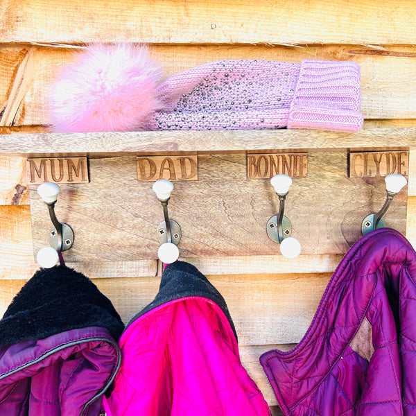 Mango wood personalised coat rack
