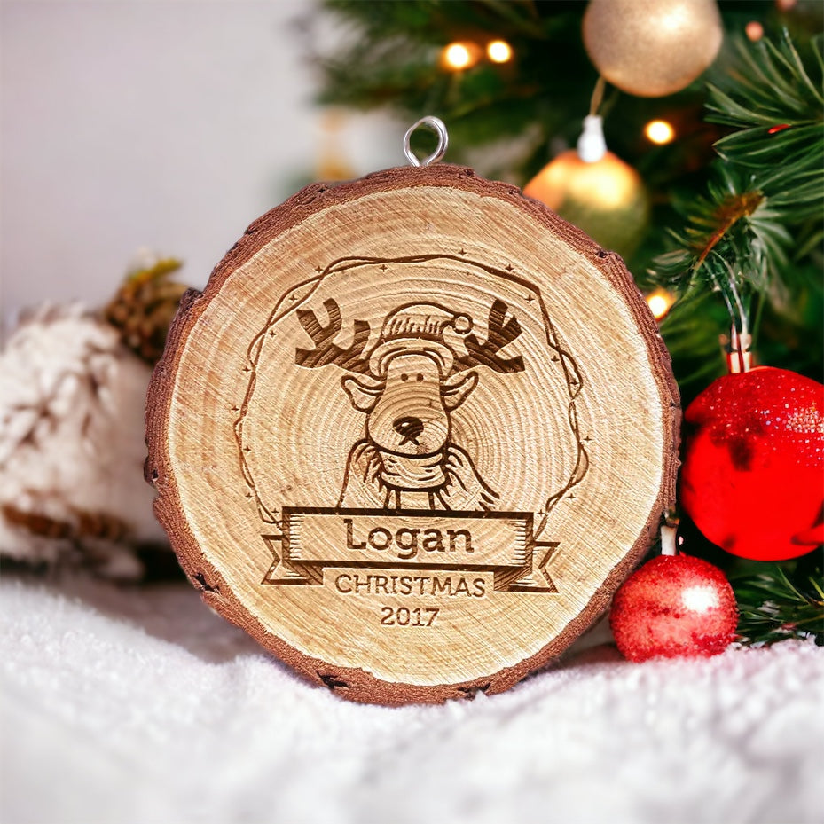 Personalised 2023 Christmas Wood Slice Decoration - Rudolf
