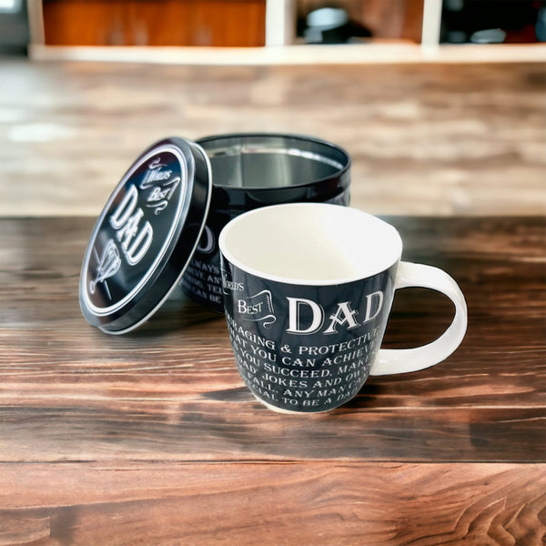 Worlds best dad mug in a tin