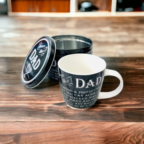 Worlds best dad mug in a tin