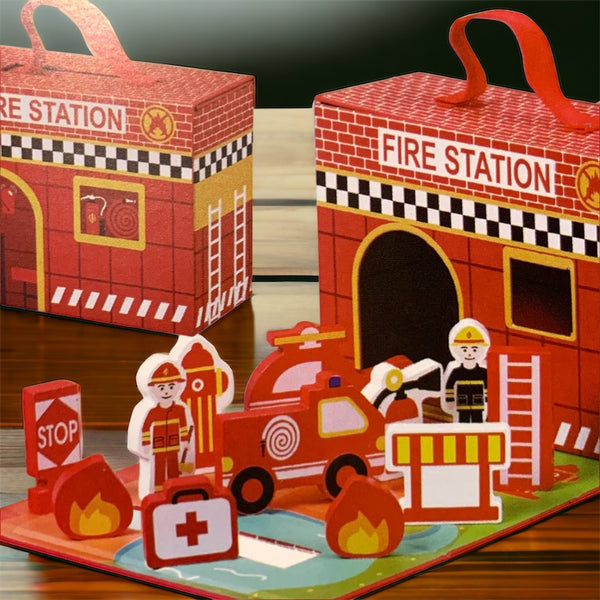 Foldaway Wooden Toys - Farm, Police, Fire, Unicorn set