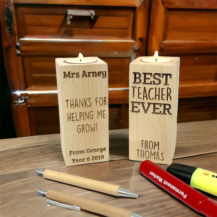 Teacher Gift Pine Wood Tea Light Holder