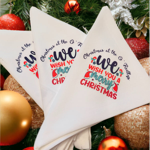 Christmas design personalised napkins - set of six