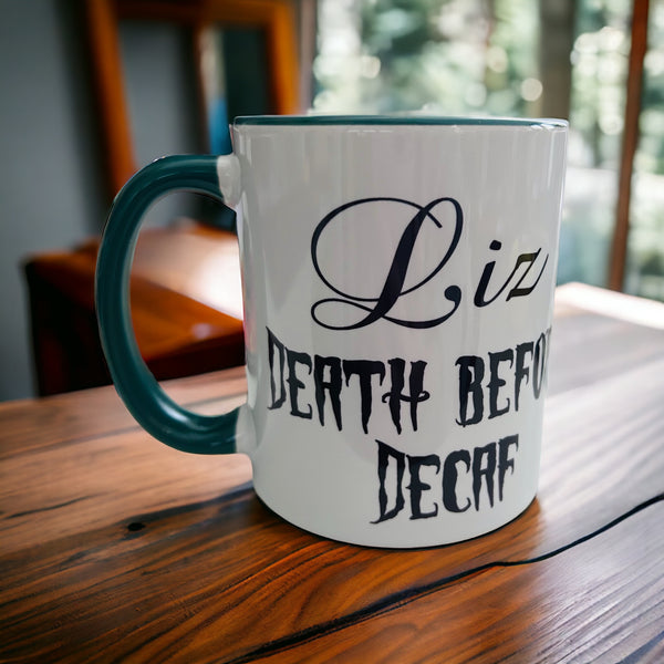 Death before Decaf personalised Sugar Skull mug