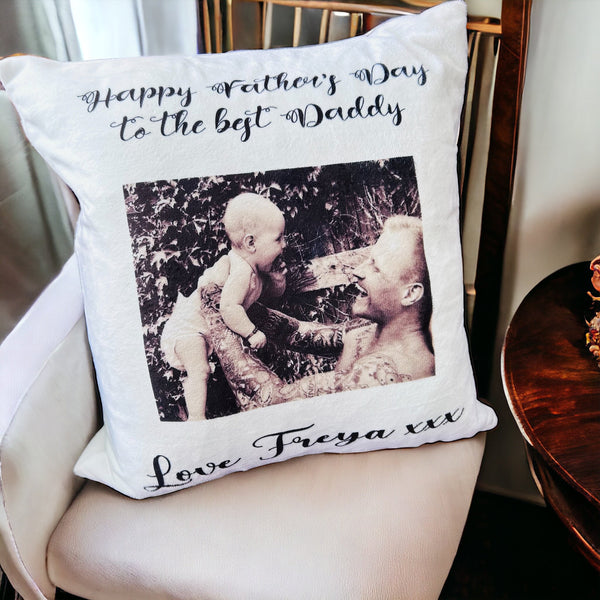 Personalised black and white plush cushion