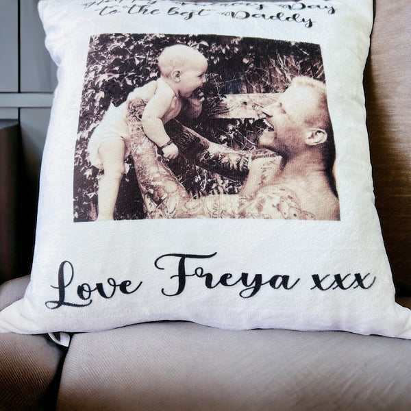 Personalised black and white plush cushion