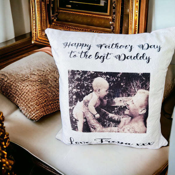 Personalised black and white plush cushion