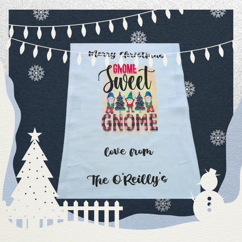 Christmas gnome sweet gnome personalised tea towel