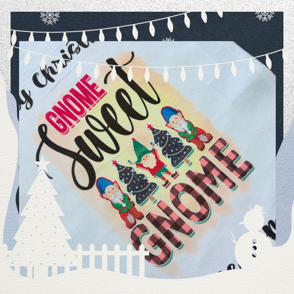 Christmas gnome sweet gnome personalised tea towel
