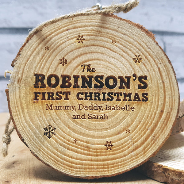 Personalised Christmas Wood Slice Decoration - Family First Christmas