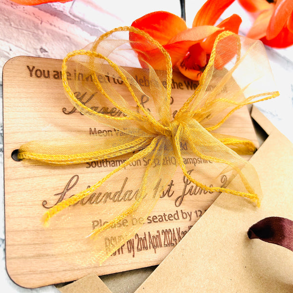 Wooden engraved wedding invites set 30