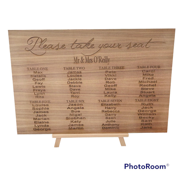 Engraved Wedding seating plan