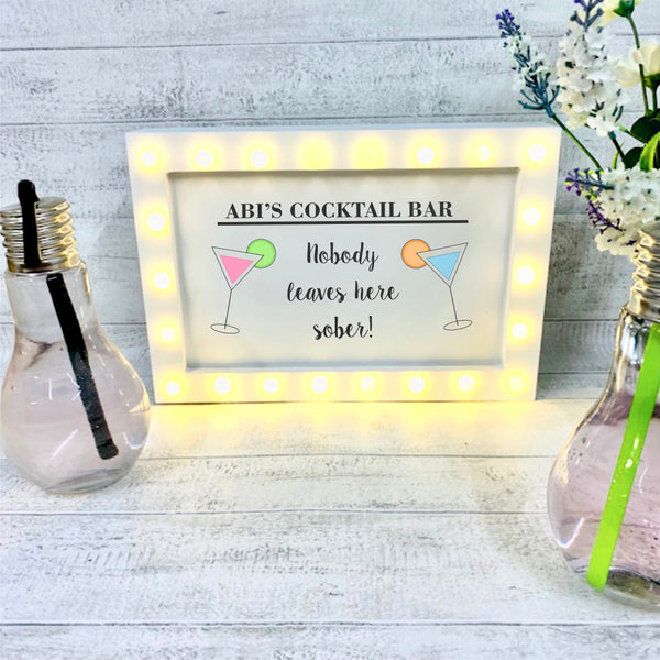Light up, personalised, box frame bar sign